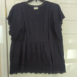 Navy Eyelet Top